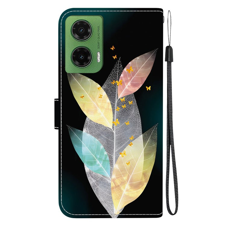 For Motorola Moto G35 5G Case Pattern Printing Anti-Drop Leather Flip Wallet Phone Cover with Lanyard - Colored Leaves