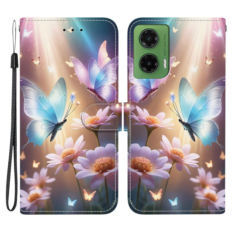 For Motorola Moto G35 5G Case Pattern Printing Anti-Drop Leather Flip Wallet Phone Cover with Lanyard - Butterfly Floral