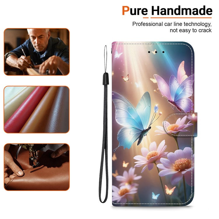 For Motorola Moto G35 5G Case Pattern Printing Anti-Drop Leather Flip Wallet Phone Cover with Lanyard - Butterfly Floral