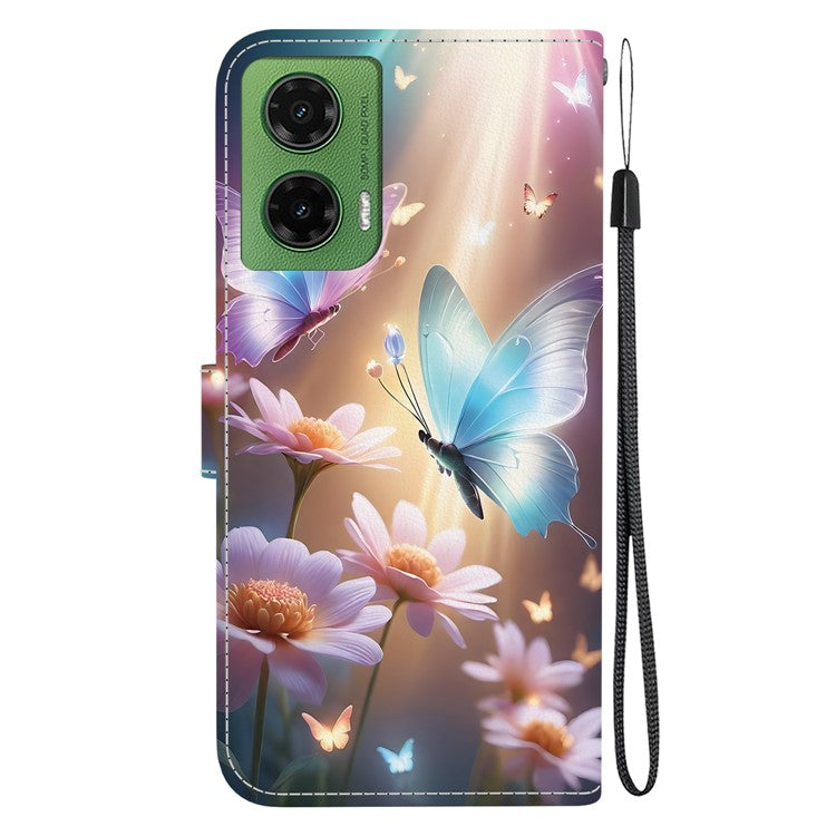 For Motorola Moto G35 5G Case Pattern Printing Anti-Drop Leather Flip Wallet Phone Cover with Lanyard - Butterfly Floral