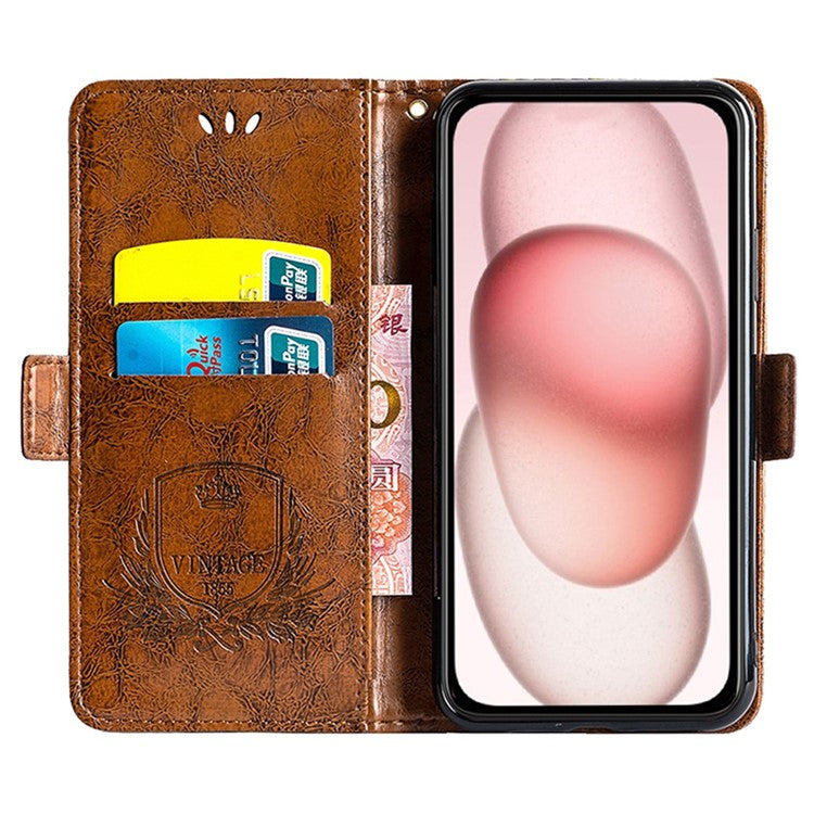 For iPhone 14 Leather Case Flower Imprint Wallet Phone Cover with Side Buckle - Brown