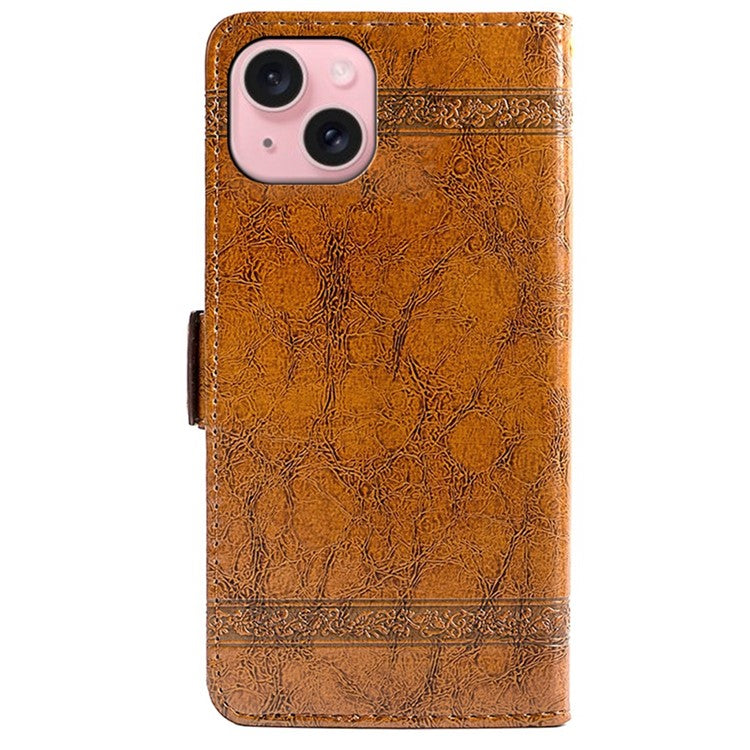 For iPhone 14 Leather Case Flower Imprint Wallet Phone Cover with Side Buckle - Brown