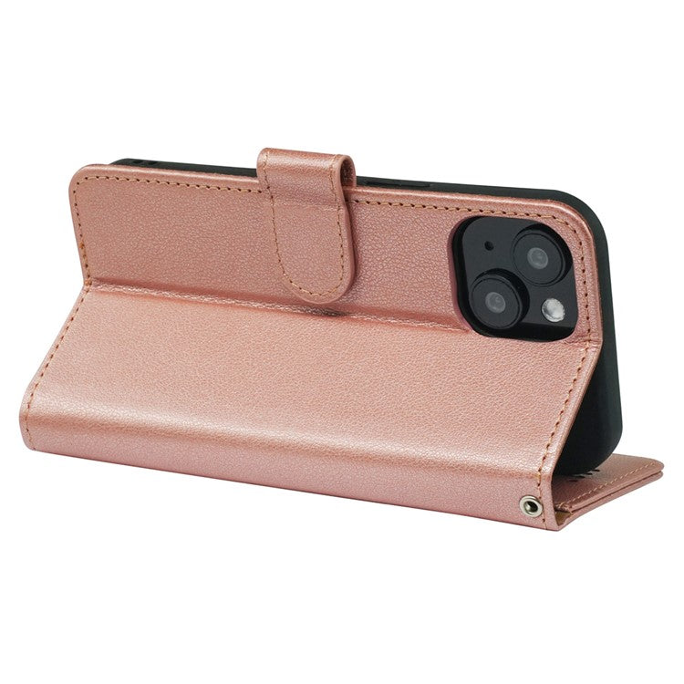 For iPhone 14 Leather Case Litchi Texture Wallet RFID Blocking Phone Cover - Rose Gold