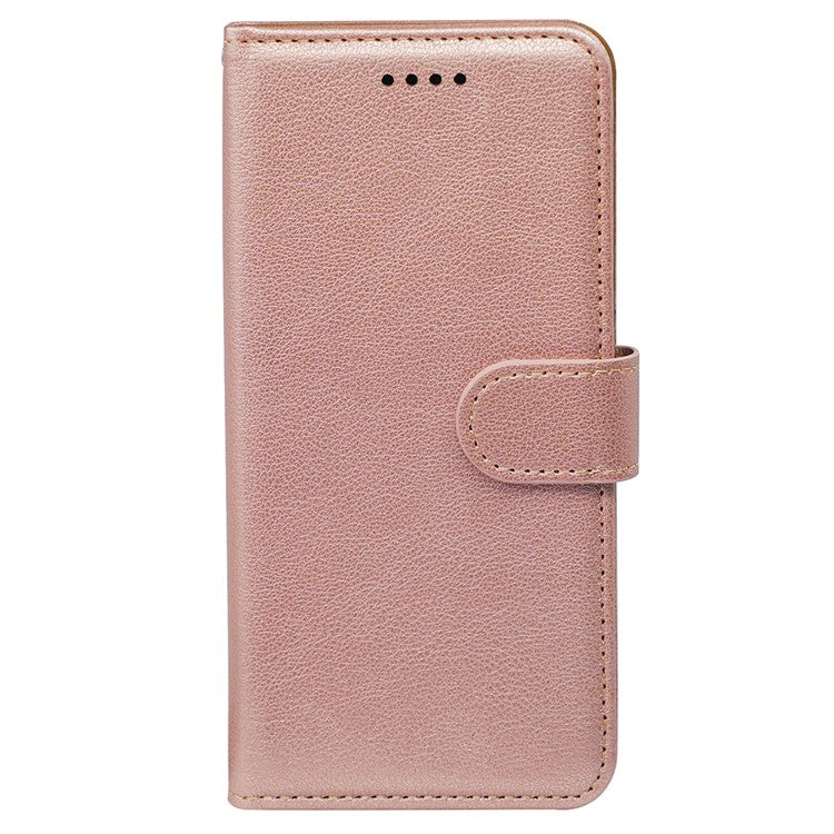 For iPhone 14 Leather Case Litchi Texture Wallet RFID Blocking Phone Cover - Rose Gold