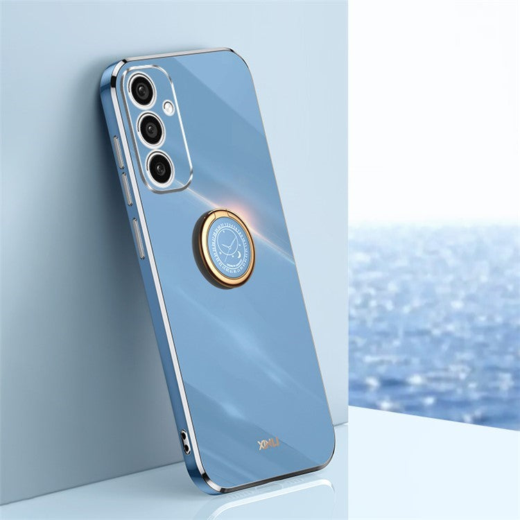 XINLI For Samsung Galaxy A36 5G Case Ring Kickstand Electroplating TPU Phone Cover - Blue