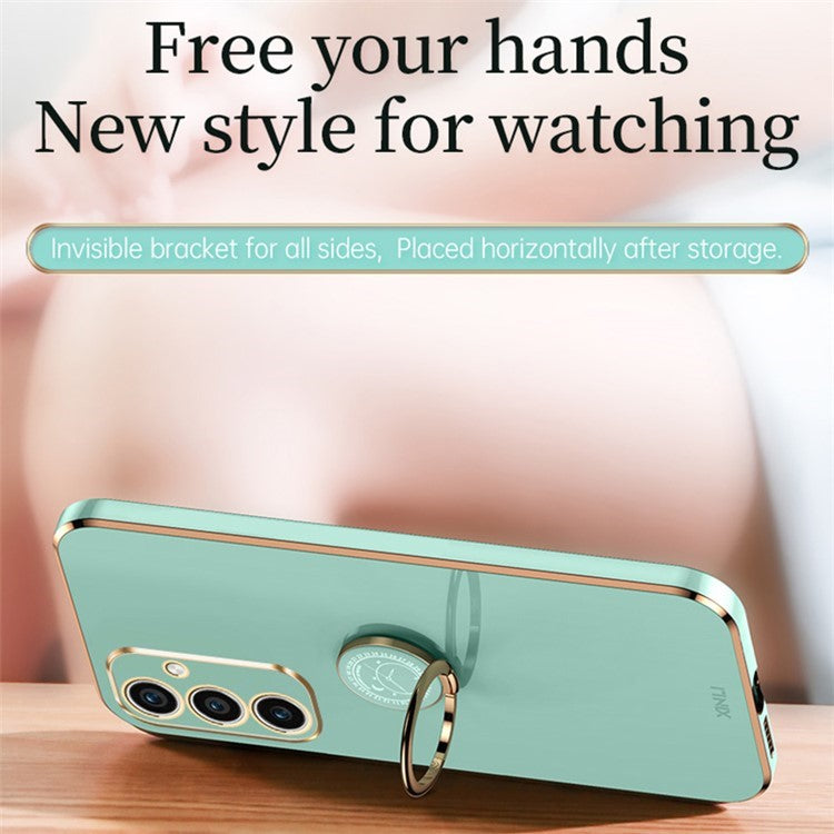 XINLI For Samsung Galaxy A36 5G Case Ring Kickstand Electroplating TPU Phone Cover - Blue