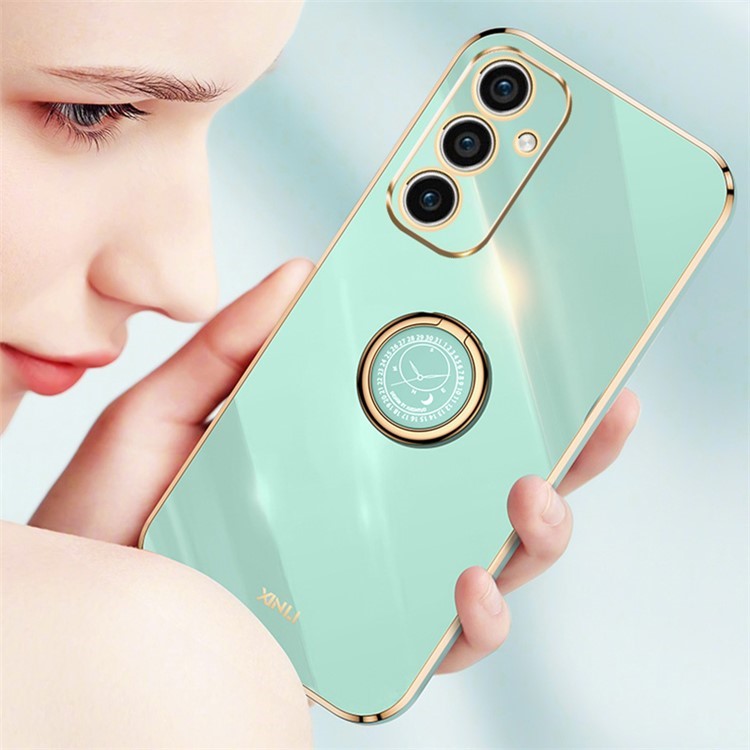 XINLI For Samsung Galaxy A36 5G Case Ring Kickstand Electroplating TPU Phone Cover - Blue