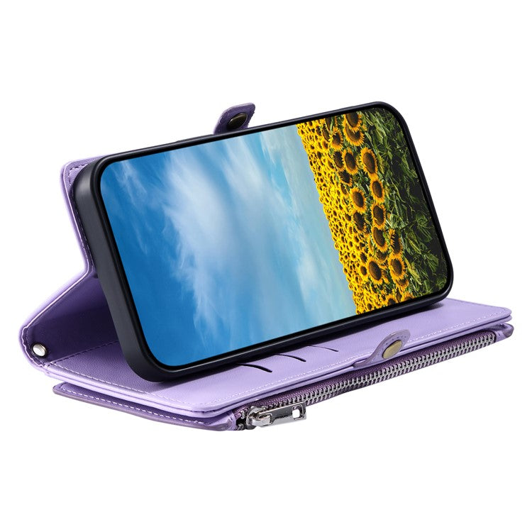 015 Style For Xiaomi Redmi Note 14 5G Case TPU+PU Leather Wallet Phone Cover with Straps - Purple