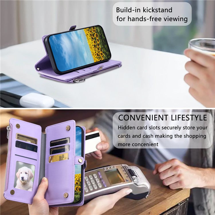 015 Style For Xiaomi Redmi Note 14 5G Case TPU+PU Leather Wallet Phone Cover with Straps - Purple