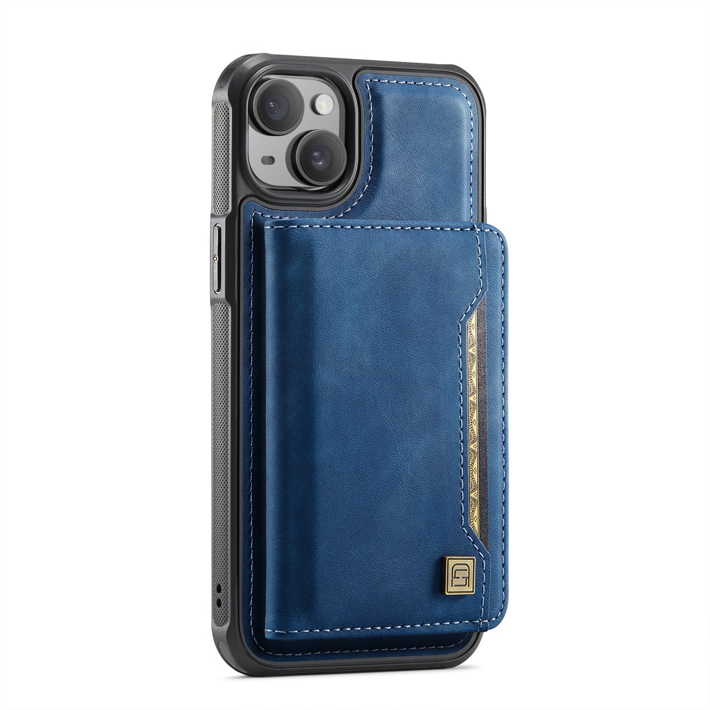 For iPhone 14 Case AUTSPACE A13 Vintage Leather Back Cover with Magnetic Detachable Card Bag - Blue