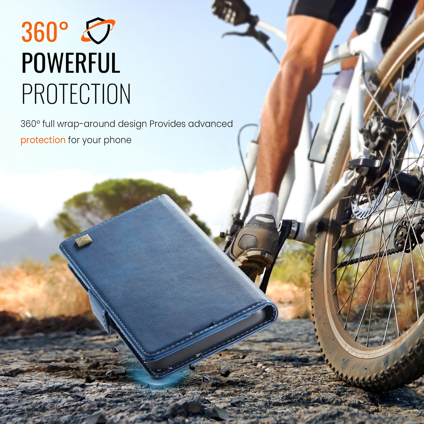 For iPhone 14 Case AUTSPACE A11 RFID Blocking Retro Leather Cell Phone Wallet Cover - Blue