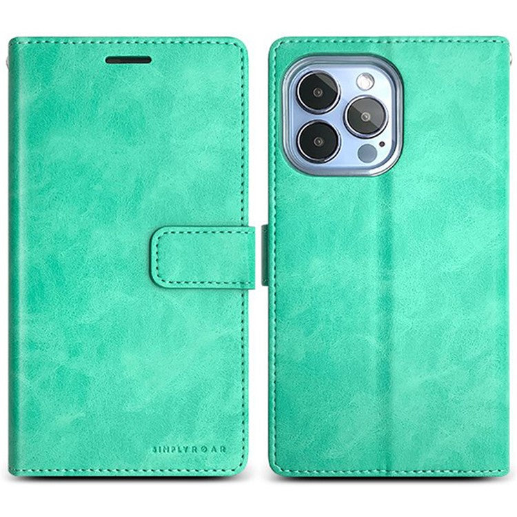 SIMPLY ROAR For iPhone 14 Pro Max Leather Case Wallet Flip Stand Phone Cover - Light Green