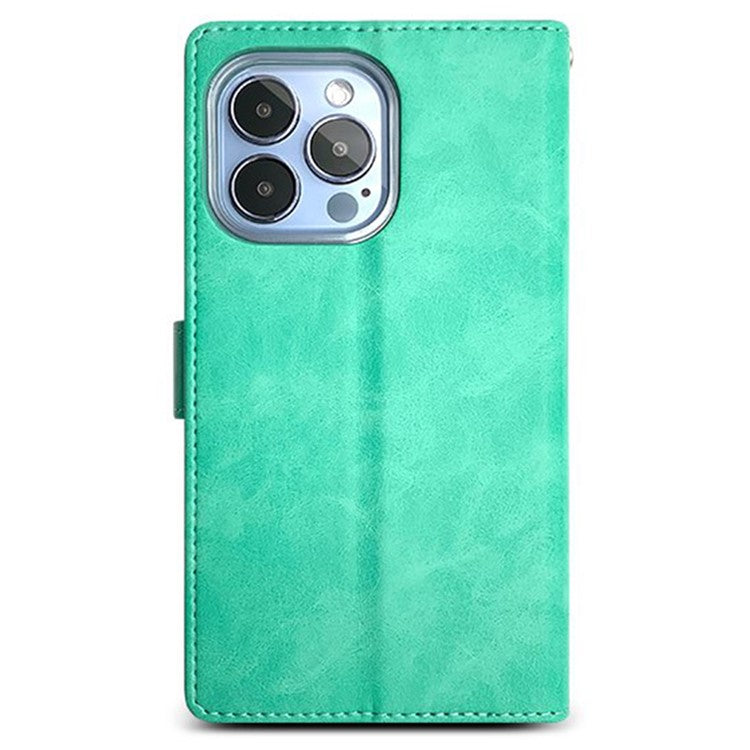 SIMPLY ROAR For iPhone 14 Pro Max Leather Case Wallet Flip Stand Phone Cover - Light Green