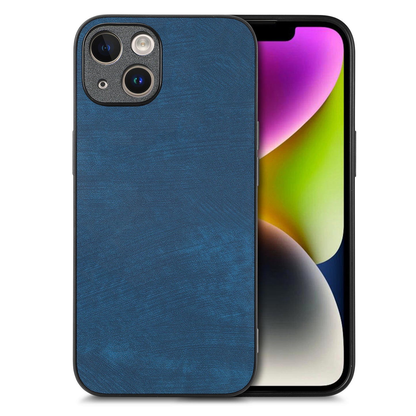 For iPhone 14 Case Shockproof Slim Retro Leather Phone Back Cover - Blue