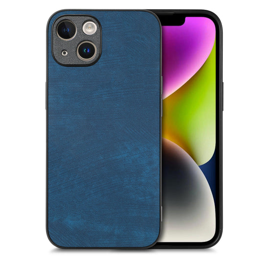 For iPhone 14 Case Shockproof Slim Retro Leather Phone Back Cover - Blue