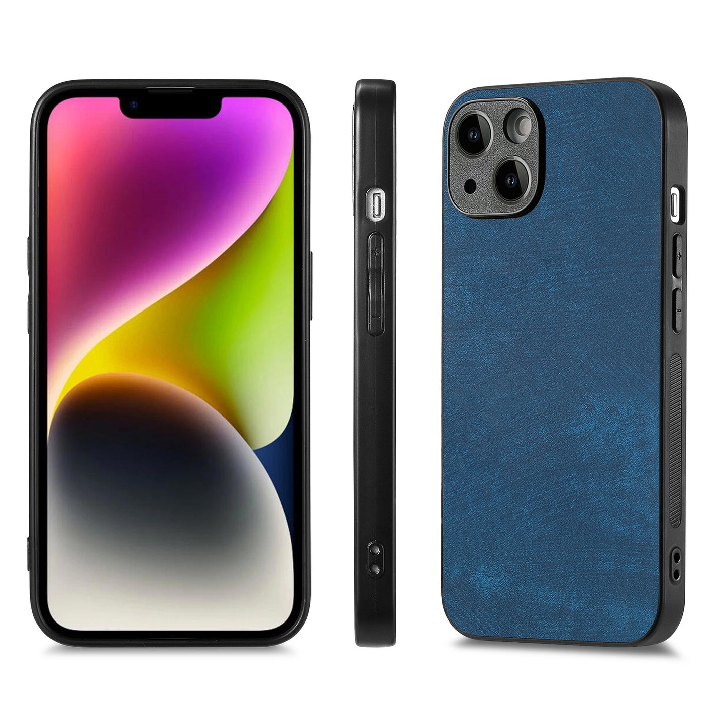 For iPhone 14 Case Shockproof Slim Retro Leather Phone Back Cover - Blue
