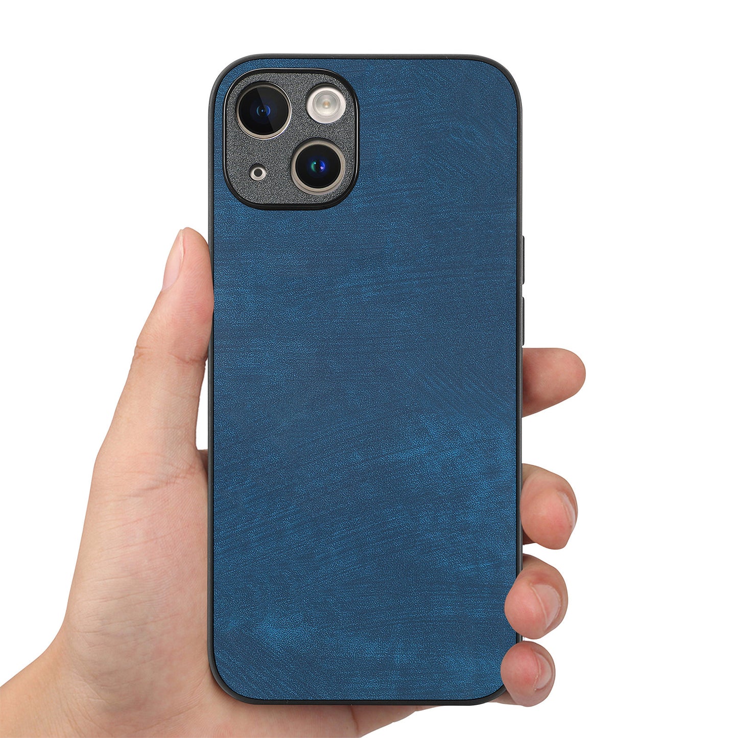 For iPhone 14 Case Shockproof Slim Retro Leather Phone Back Cover - Blue