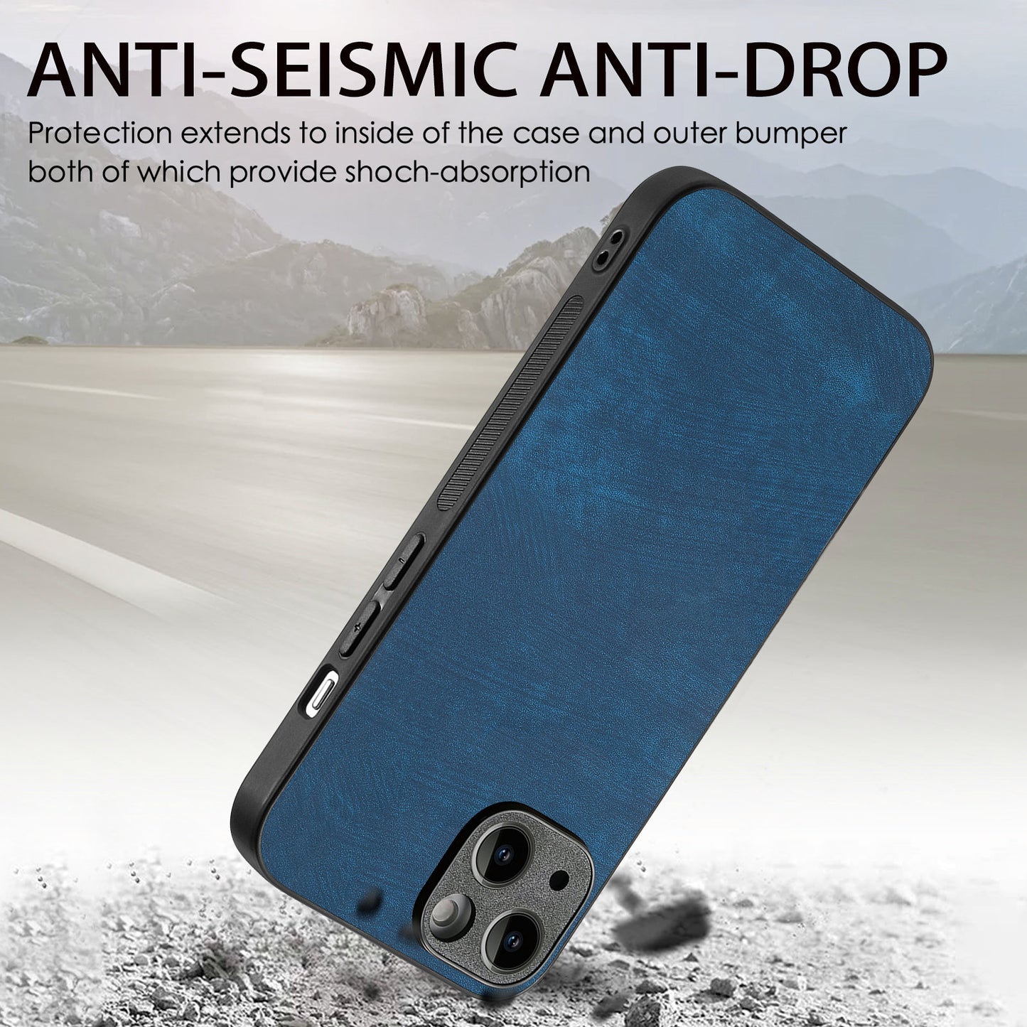 For iPhone 14 Case Shockproof Slim Retro Leather Phone Back Cover - Blue