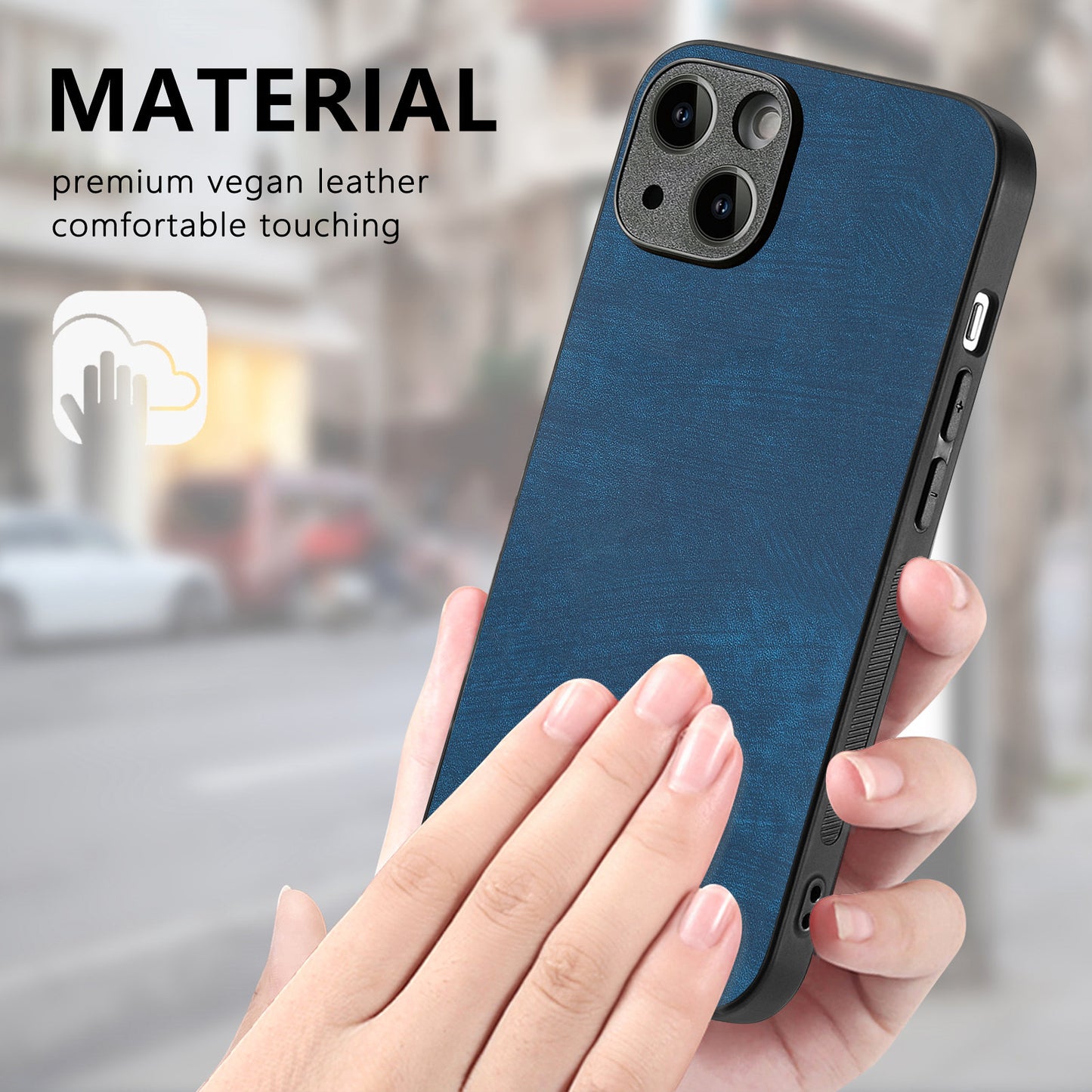For iPhone 14 Case Shockproof Slim Retro Leather Phone Back Cover - Blue