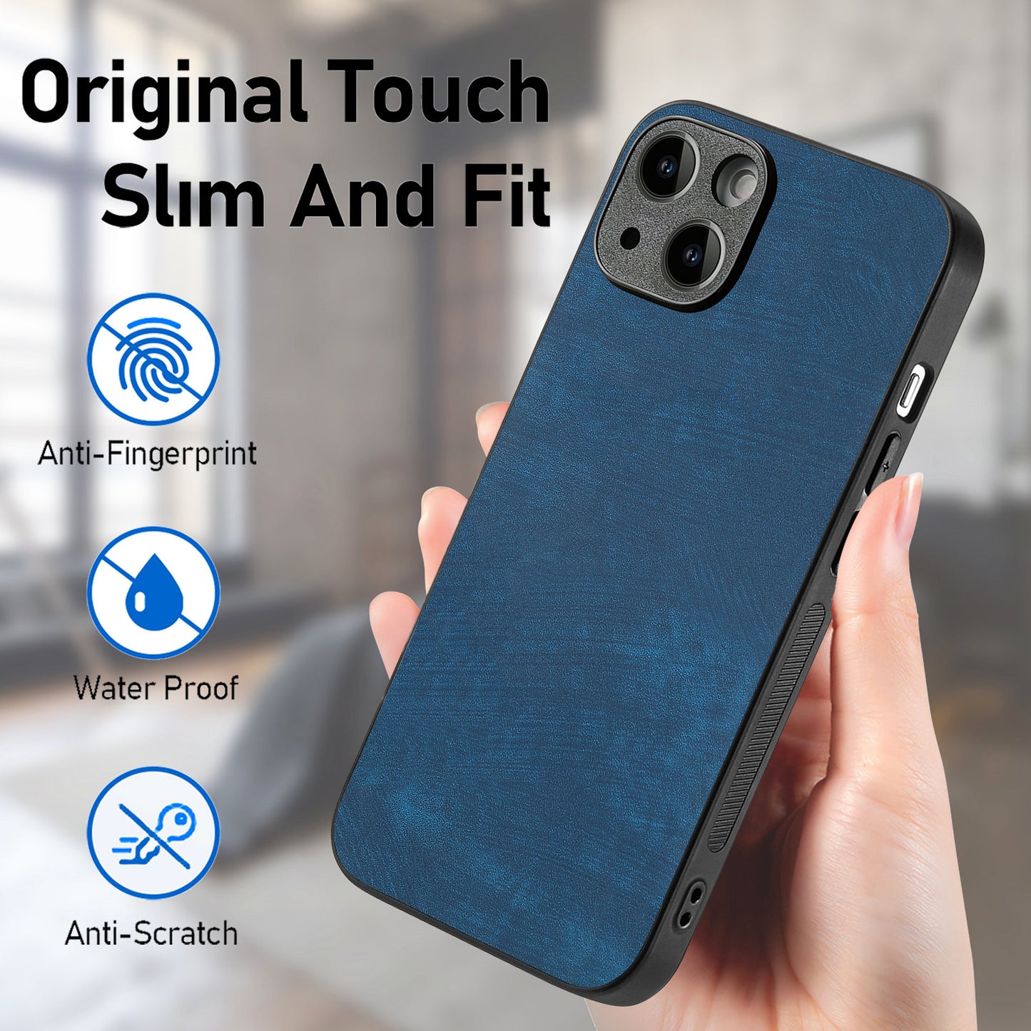 For iPhone 14 Case Shockproof Slim Retro Leather Phone Back Cover - Blue