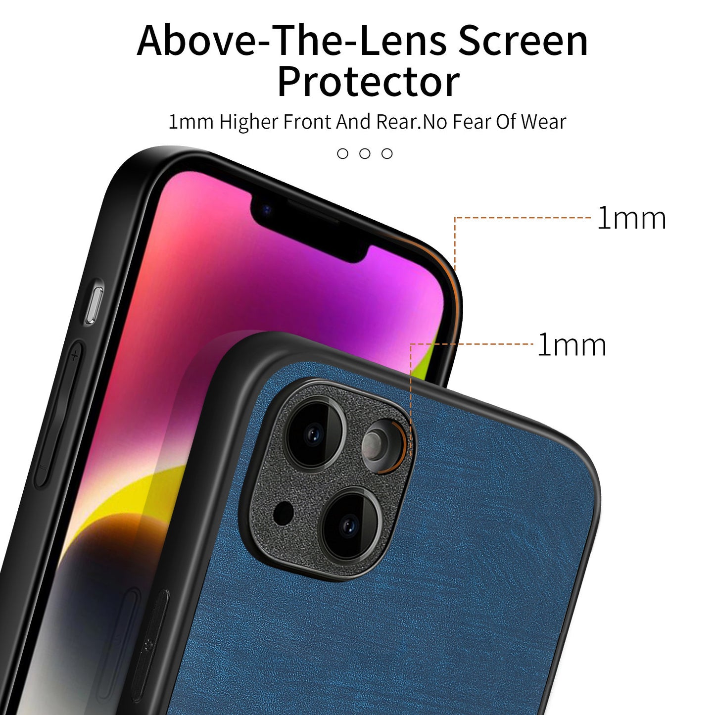 For iPhone 14 Case Shockproof Slim Retro Leather Phone Back Cover - Blue