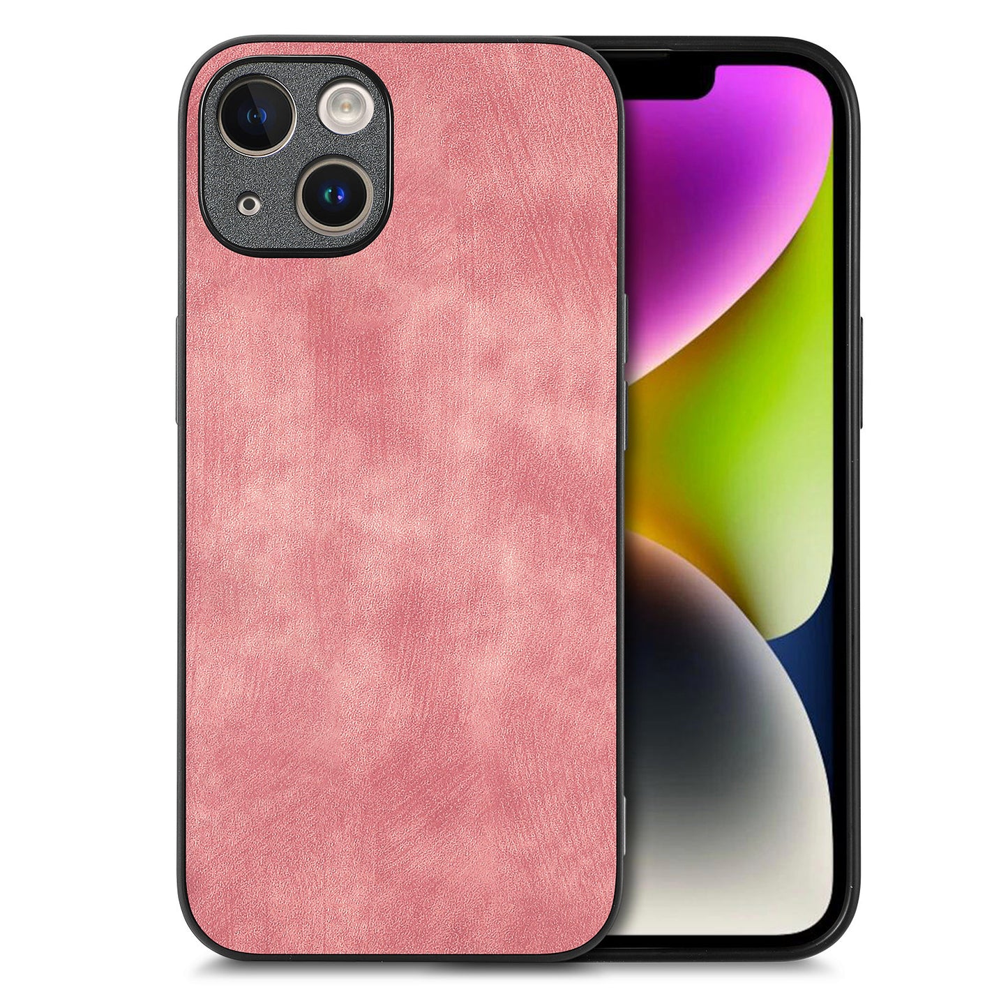 For iPhone 14 Case Shockproof Slim Retro Leather Phone Back Cover - Pink