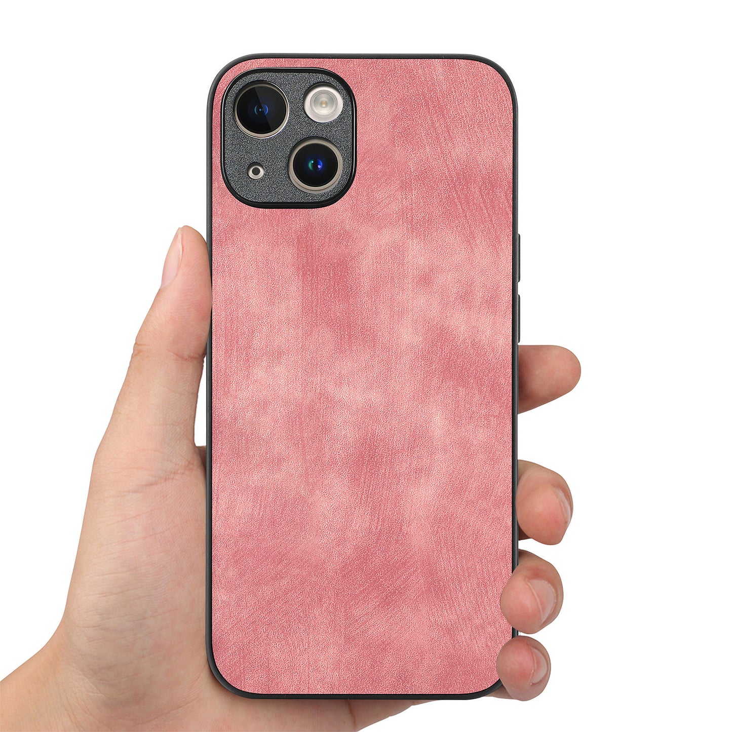 For iPhone 14 Case Shockproof Slim Retro Leather Phone Back Cover - Pink