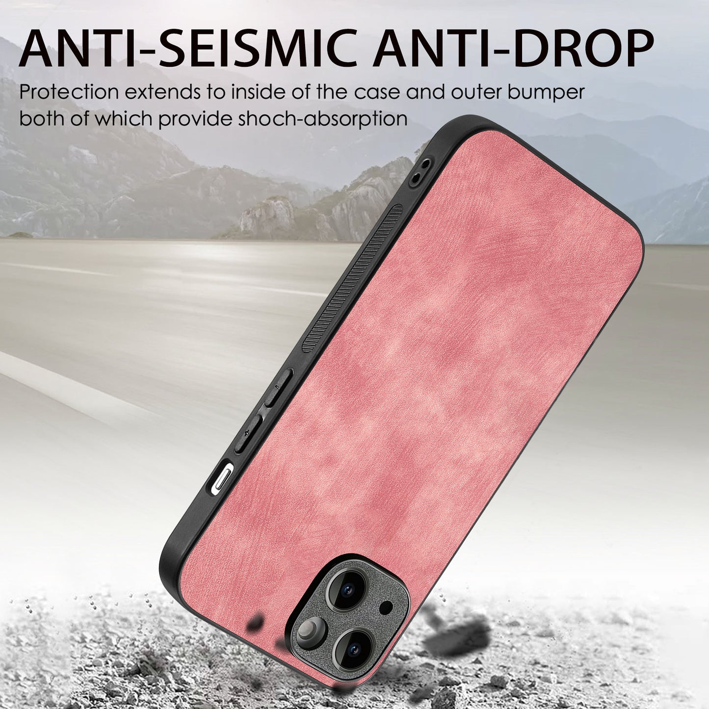 For iPhone 14 Case Shockproof Slim Retro Leather Phone Back Cover - Pink
