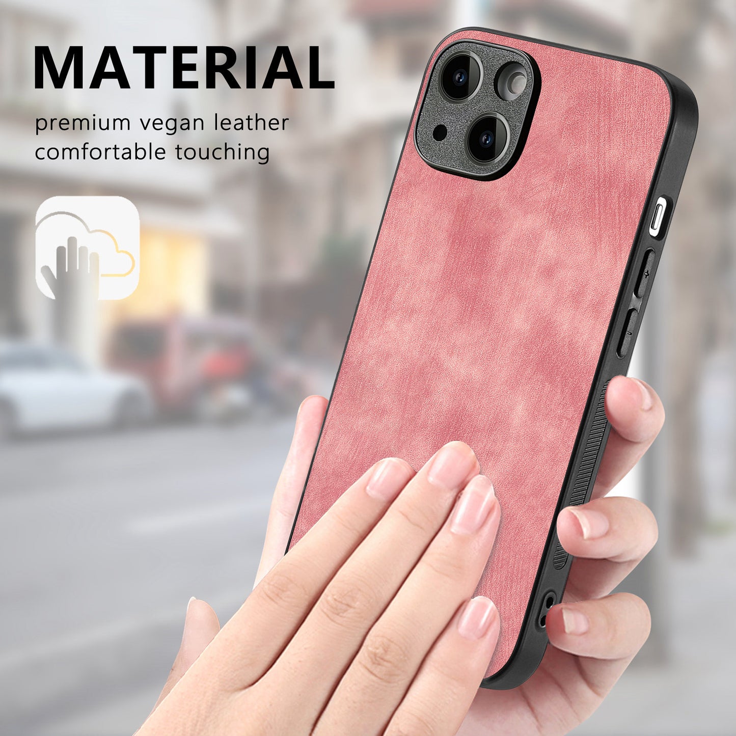 For iPhone 14 Case Shockproof Slim Retro Leather Phone Back Cover - Pink
