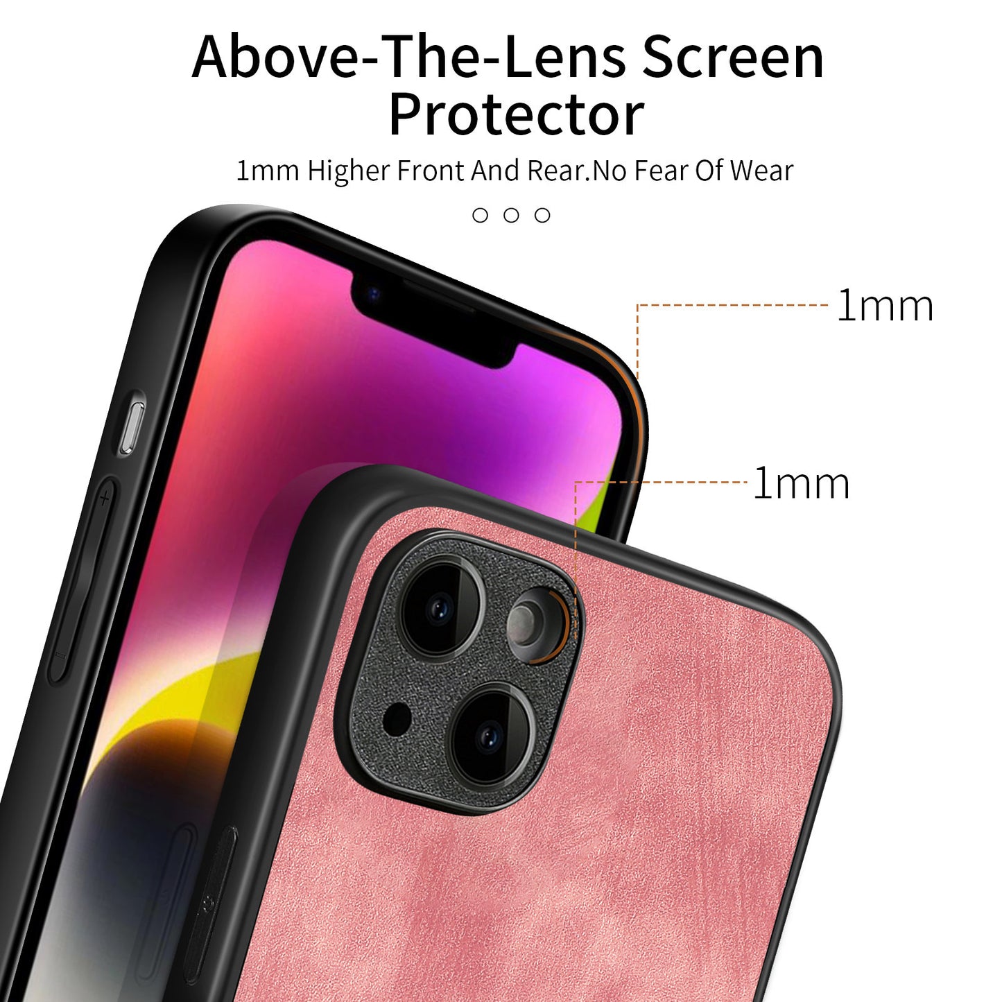 For iPhone 14 Case Shockproof Slim Retro Leather Phone Back Cover - Pink