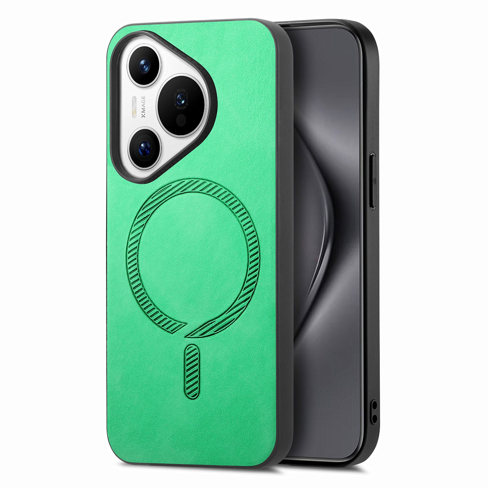 For Huawei Pura 70 Leather Back Case Compatible with MagSafe Skin-touch Phone Cover - Green
