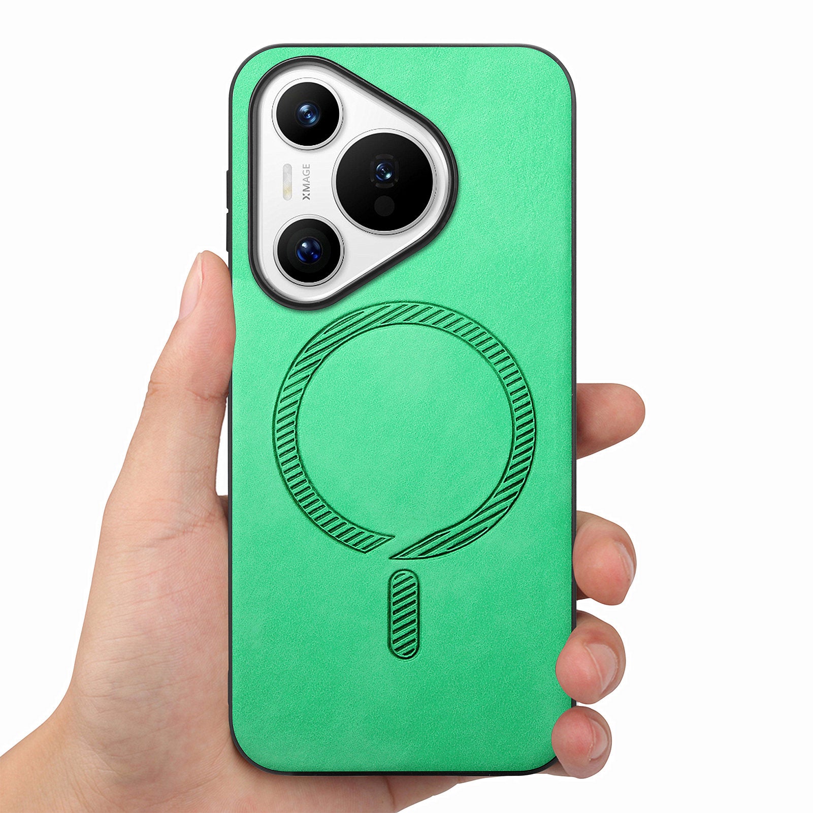For Huawei Pura 70 Leather Back Case Compatible with MagSafe Skin-touch Phone Cover - Green