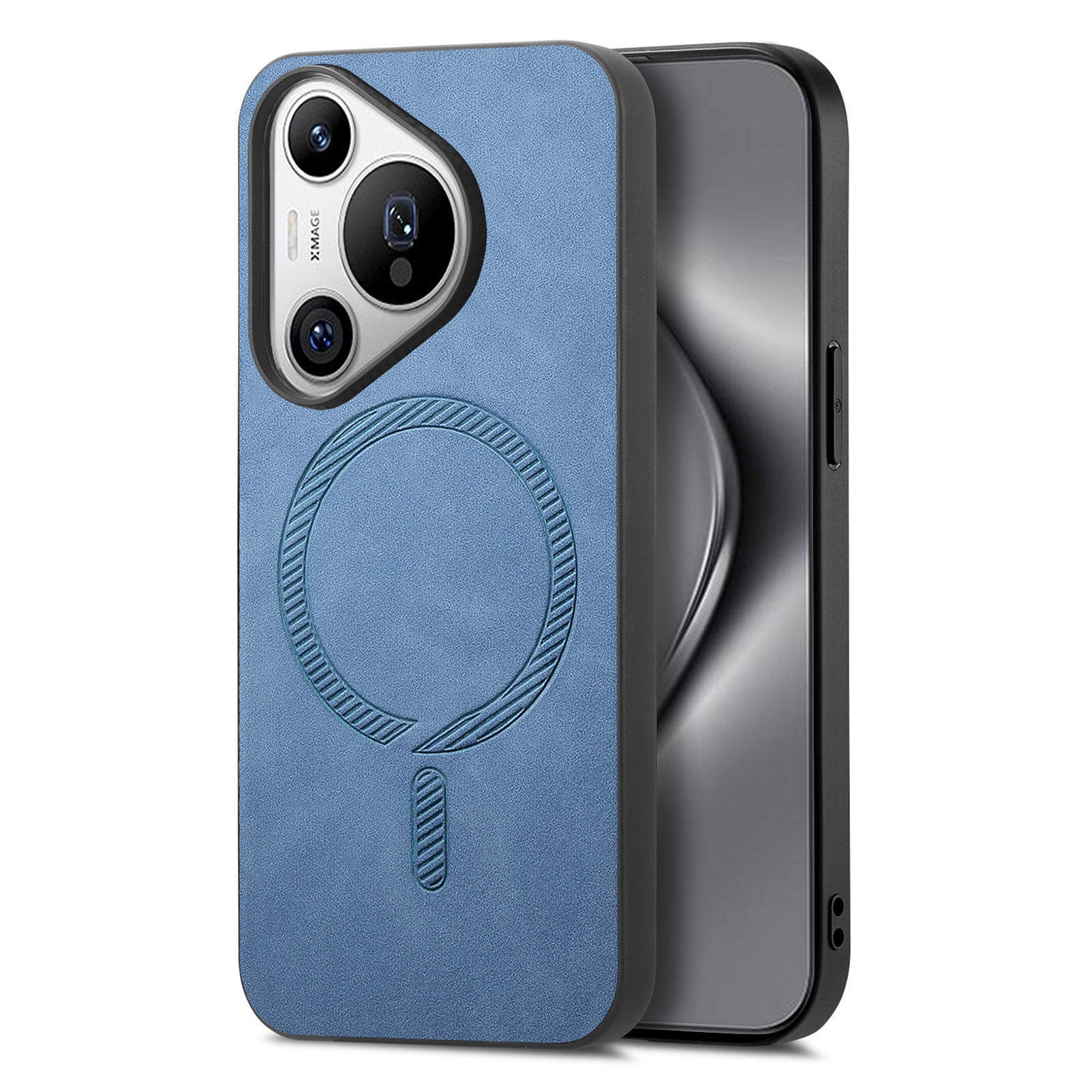 For Huawei Pura 70 Pro+ Leather Back Case Compatible with MagSafe Skin-touch Phone Cover - Blue