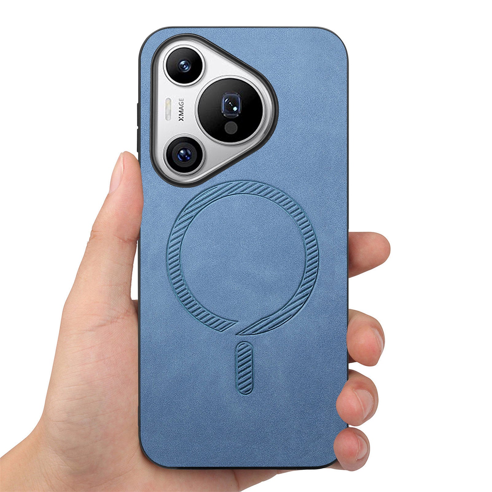 For Huawei Pura 70 Pro+ Leather Back Case Compatible with MagSafe Skin-touch Phone Cover - Blue
