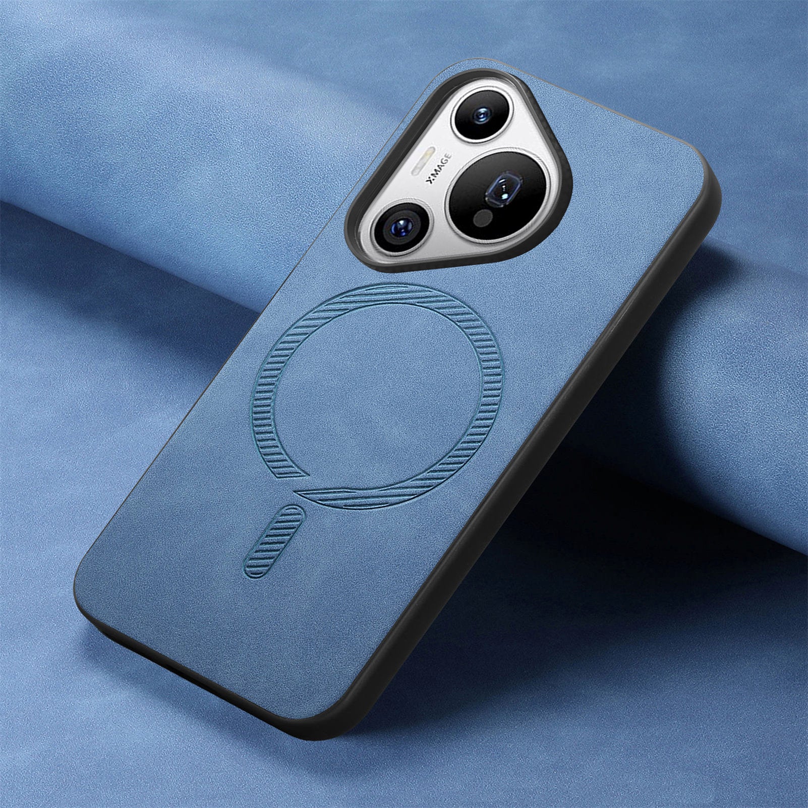 For Huawei Pura 70 Pro+ Leather Back Case Compatible with MagSafe Skin-touch Phone Cover - Blue