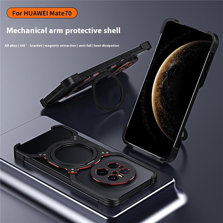 For Huawei Mate 70 Kickstand Case Metal Bumper Magnetic Phone Cover - Silver / Silver