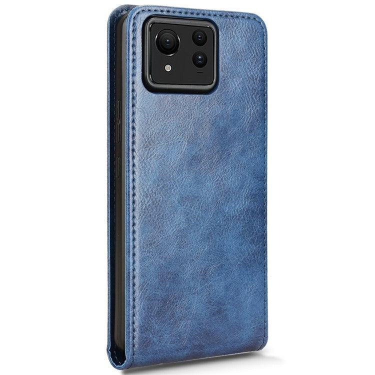 For Asus Zenfone 11 Ultra 5G Case with Card Slot Magnetic Vertical Flip Leather Phone Cover - Dark Blue