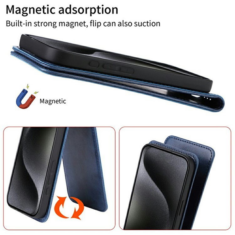For Asus Zenfone 11 Ultra 5G Case with Card Slot Magnetic Vertical Flip Leather Phone Cover - Dark Blue