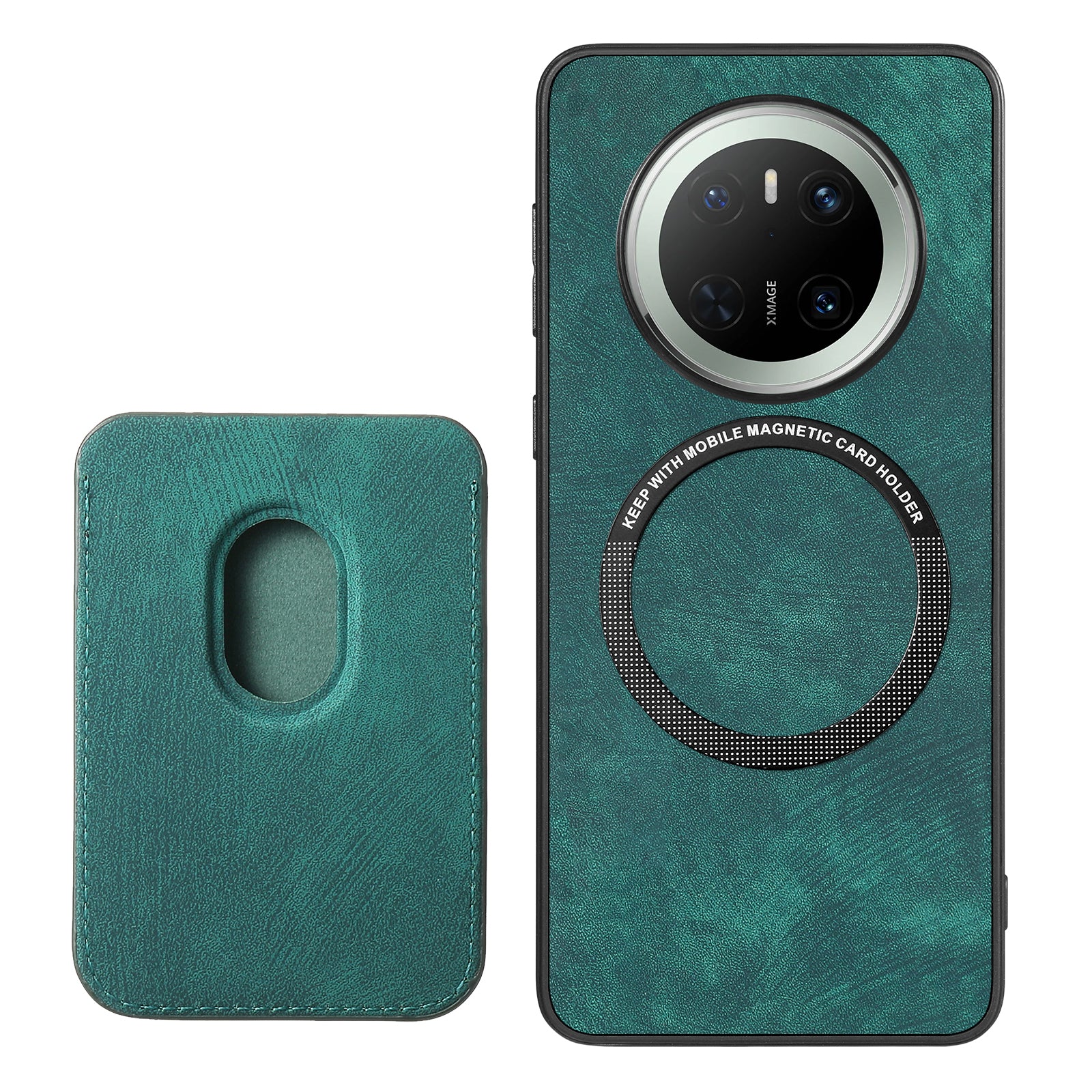 For Huawei Mate 70 Case Compatible with MagSafe Leather Back Cover with Detachable Card Holder - Green