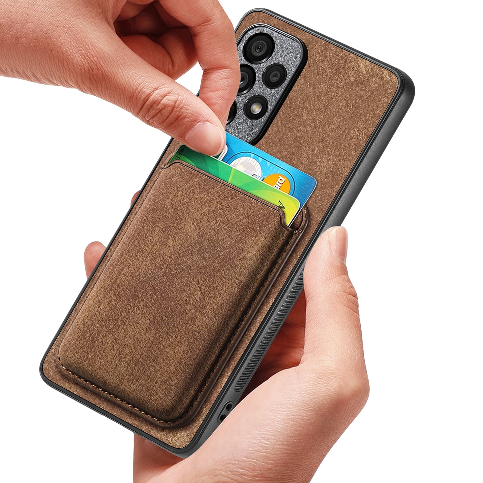 For Huawei Mate 70 Case Compatible with MagSafe Leather Back Cover with Detachable Card Holder - Brown