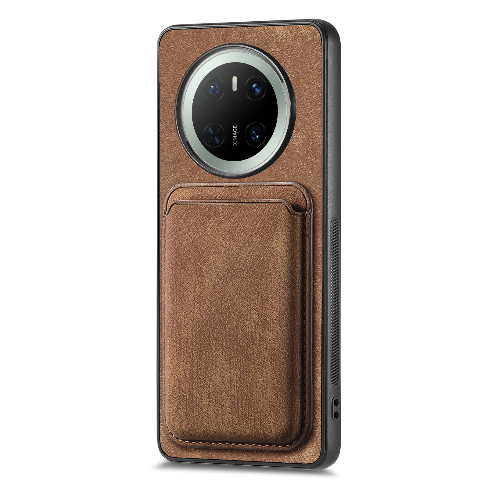 For Huawei Mate 70 Case Compatible with MagSafe Leather Back Cover with Detachable Card Holder - Brown