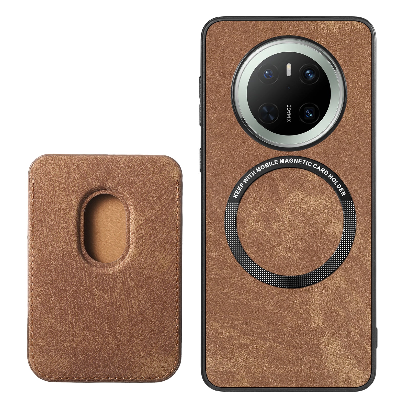 For Huawei Mate 70 Case Compatible with MagSafe Leather Back Cover with Detachable Card Holder - Brown
