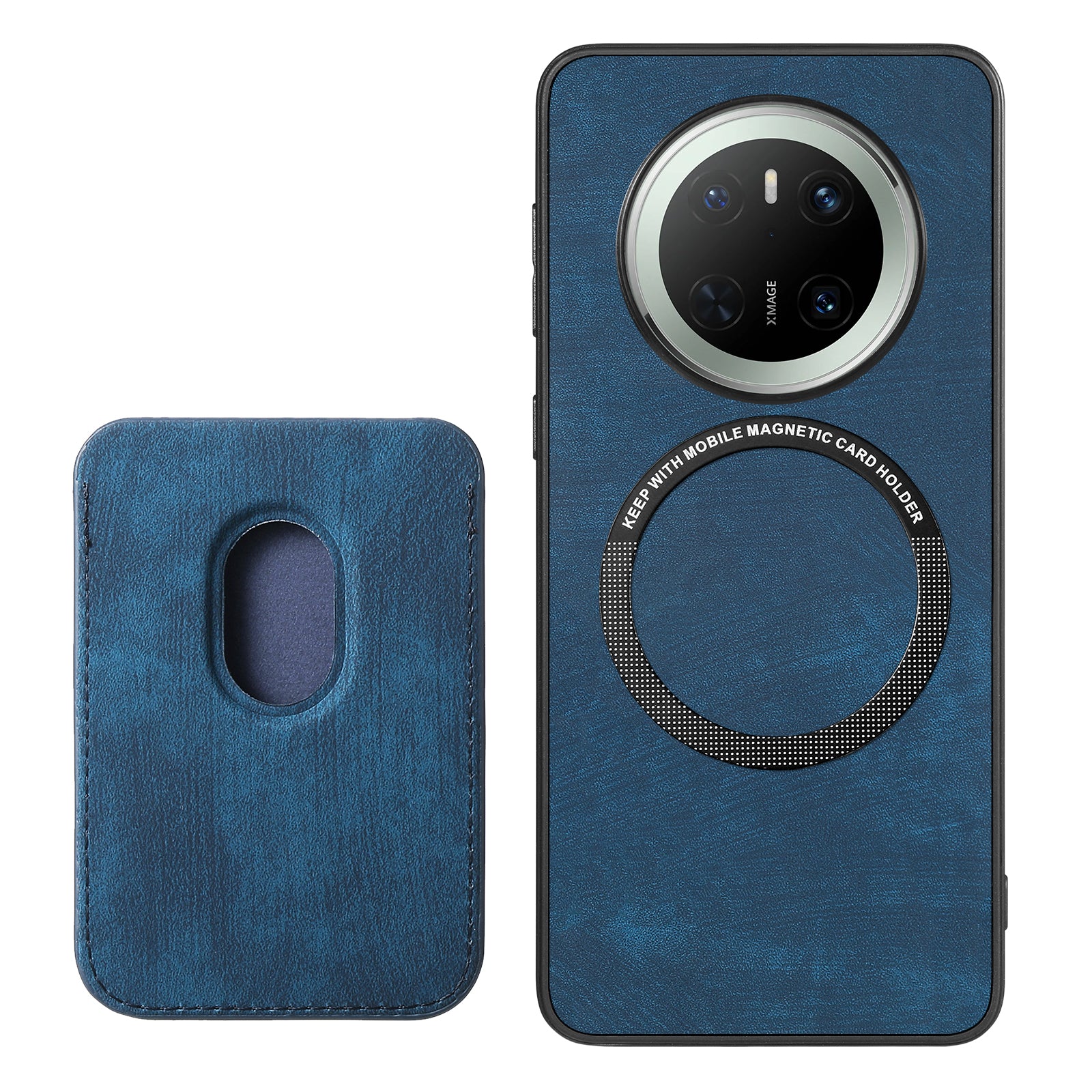 For Huawei Mate 70 Case Compatible with MagSafe Leather Back Cover with Detachable Card Holder - Blue