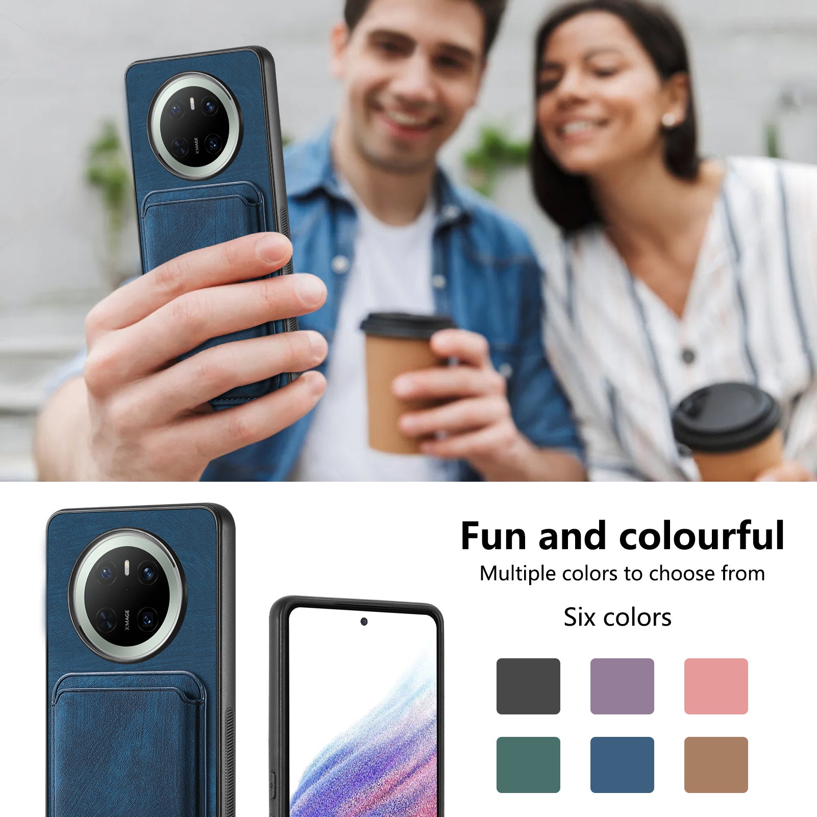 For Huawei Mate 70 Case Compatible with MagSafe Leather Back Cover with Detachable Card Holder - Blue