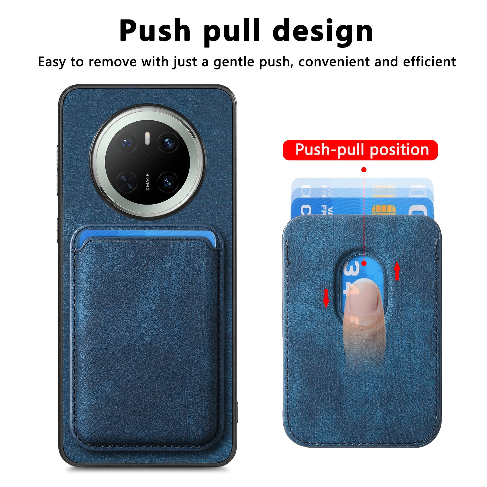 For Huawei Mate 70 Case Compatible with MagSafe Leather Back Cover with Detachable Card Holder - Blue