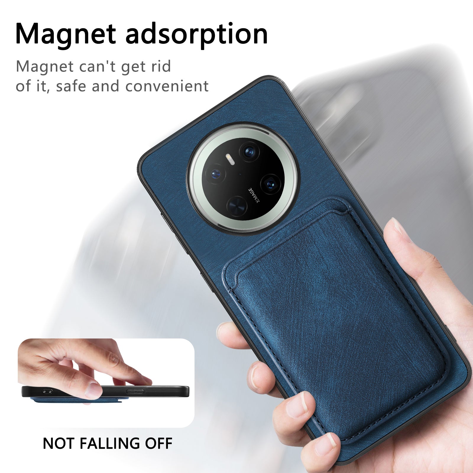 For Huawei Mate 70 Case Compatible with MagSafe Leather Back Cover with Detachable Card Holder - Blue