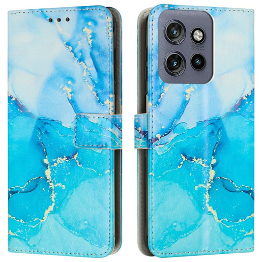 Stand Case for Motorola Moto S50 5G / Edge 50 Neo 5G / ThinkPhone 25 5G Marble Pattern PU Leather Wallet Phone Cover - Blue  /  Green
