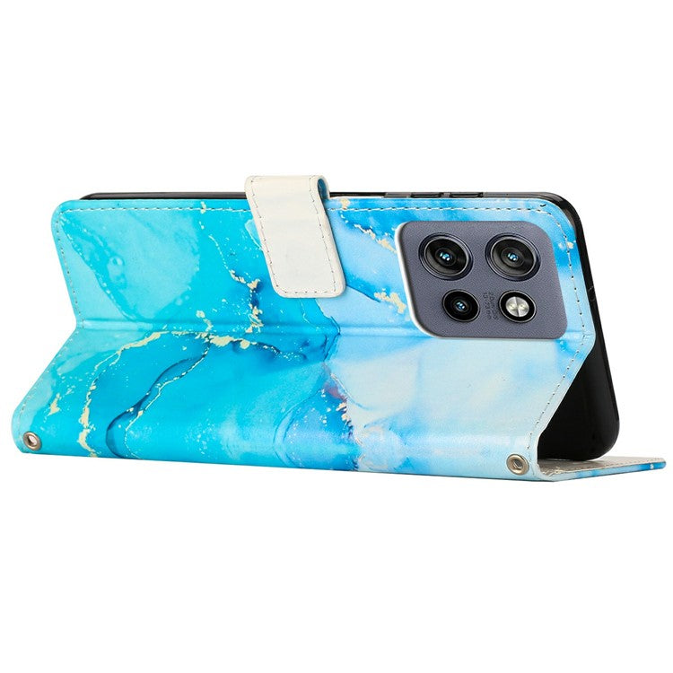 Stand Case for Motorola Moto S50 5G / Edge 50 Neo 5G / ThinkPhone 25 5G Marble Pattern PU Leather Wallet Phone Cover - Blue  /  Green