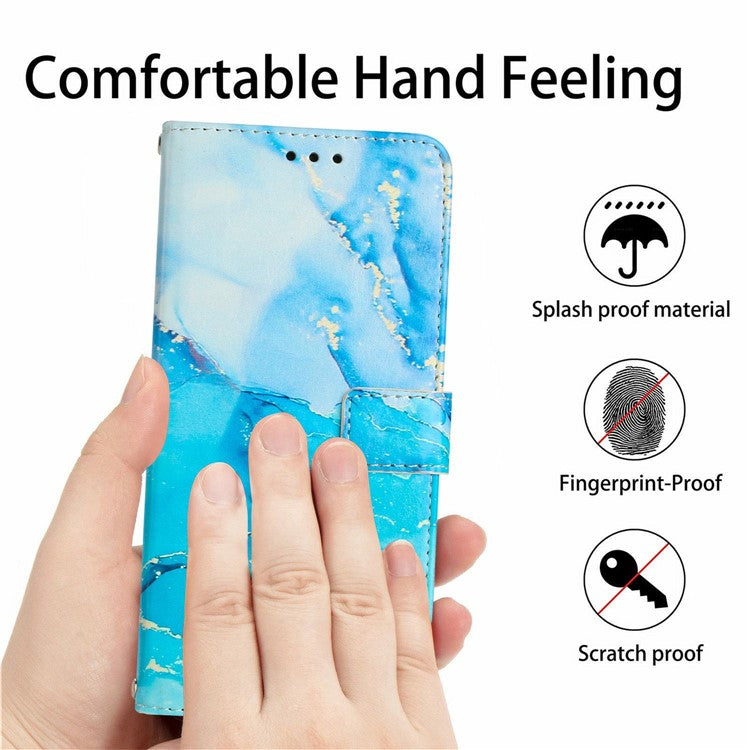Stand Case for Motorola Moto S50 5G / Edge 50 Neo 5G / ThinkPhone 25 5G Marble Pattern PU Leather Wallet Phone Cover - Blue  /  Green