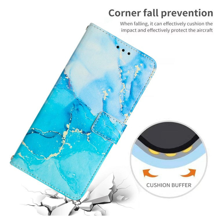 Stand Case for Motorola Moto S50 5G / Edge 50 Neo 5G / ThinkPhone 25 5G Marble Pattern PU Leather Wallet Phone Cover - Blue  /  Green